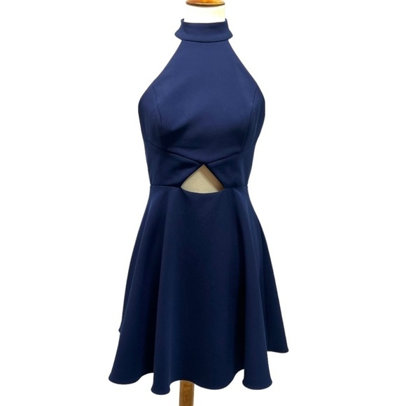 Jay Godfrey Navy Blue Cutout Halter Neck Skater Cocktail Dress Women’s 4 - Picture 4 of 14